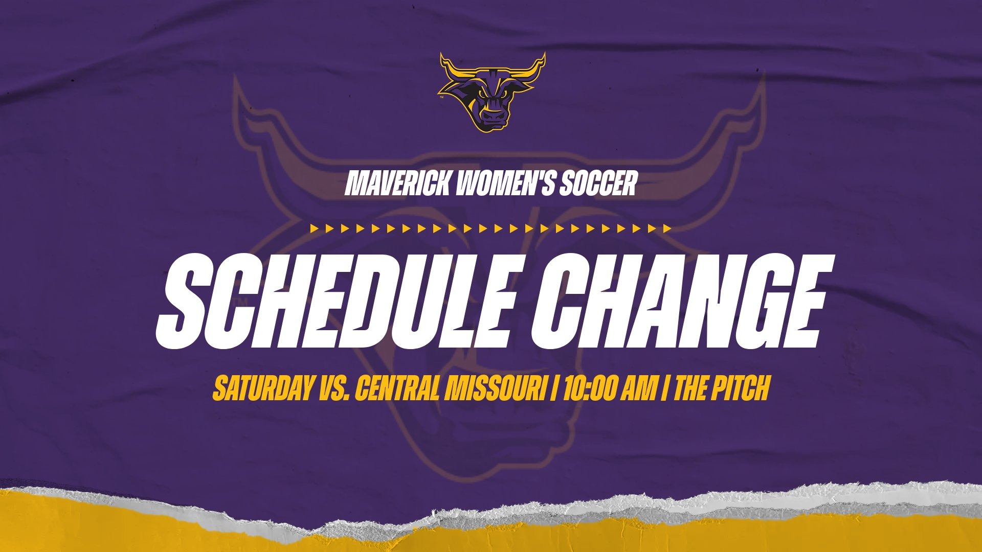 Soccer Schedule Change Graphic for Central Missouri Match