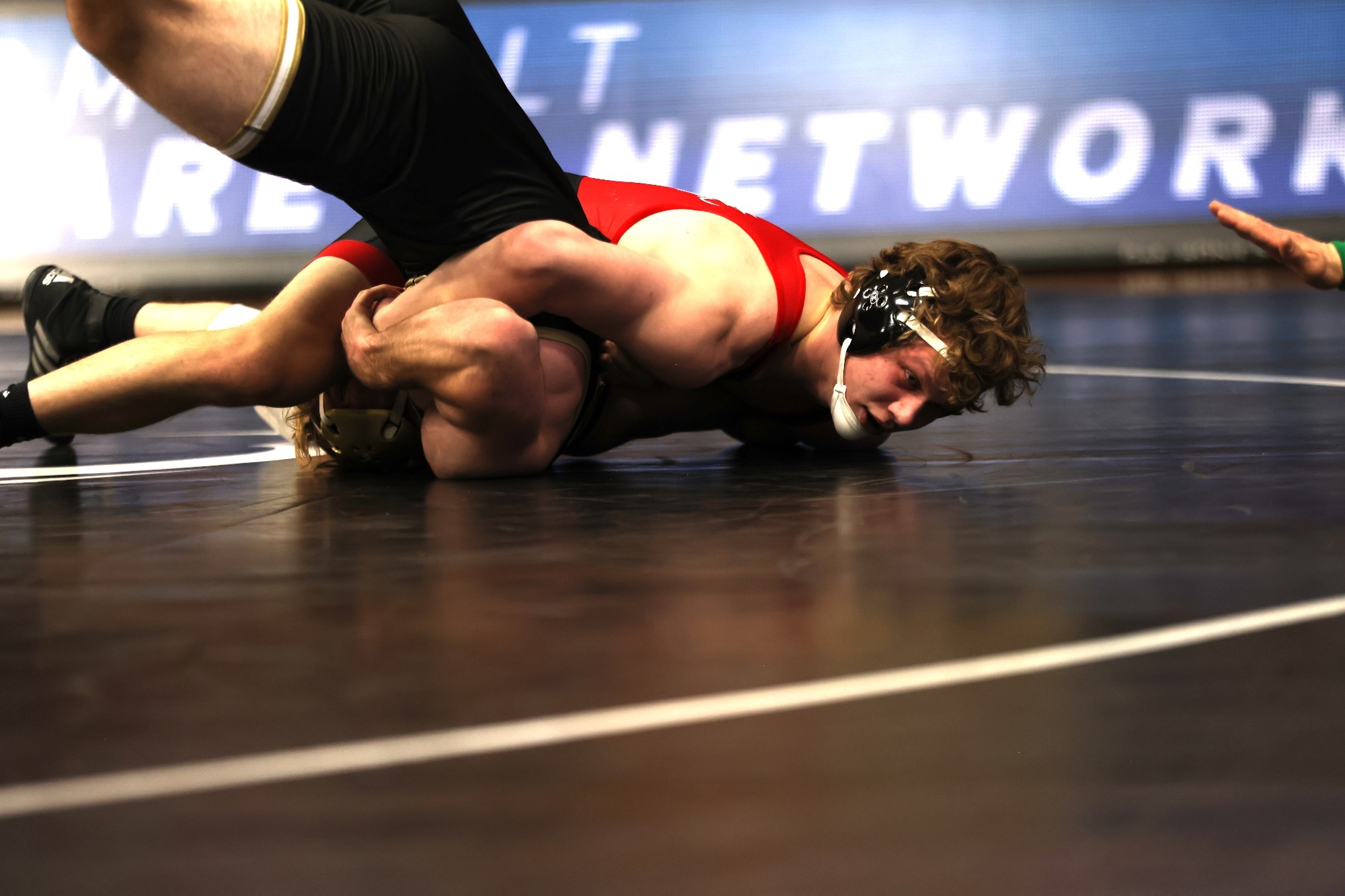 Edon Davis pinned Carter Paulson to clinch a dual victory for Moorhead against SMSU on Friday. 