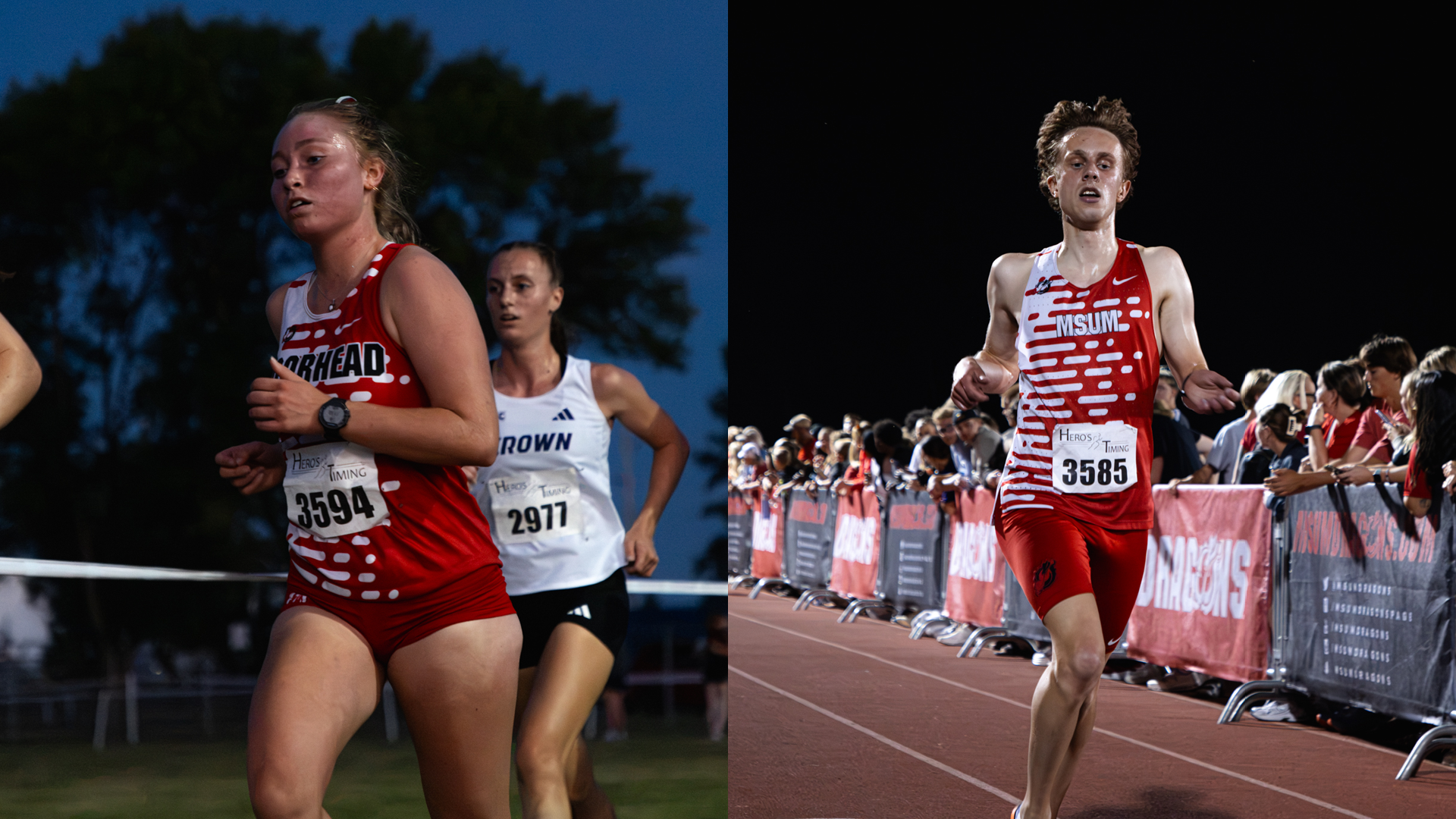 Emma Jamison (left) and Janis Riekstins (right) helped pace MSUM cross country at the Platte River Rumble on Friday. 