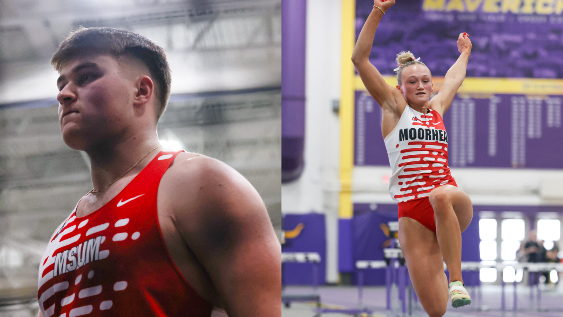 Justin Jacobson (left) and Alyssah Larson (right) each set school records at Thursday's Dewey Donat Classic.