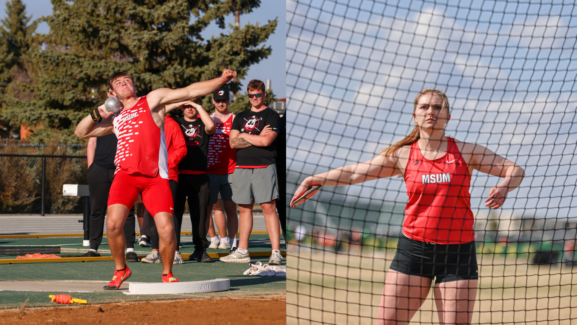 Justin Jacobson (left) and Kiley Kranz (right) each picked up event wins for MSUM at Tuesday's Viking Twilight