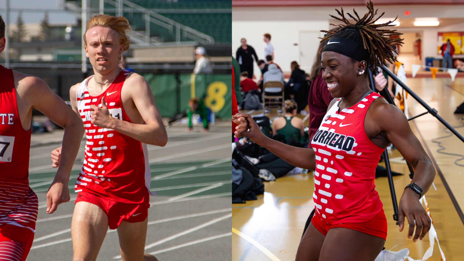 Chase Hoechst (left) won the 5000m invite run while Ahniesha Presulme (right) marked a fourth-place finish at the Gary Wilson Invite on Wednesday.
