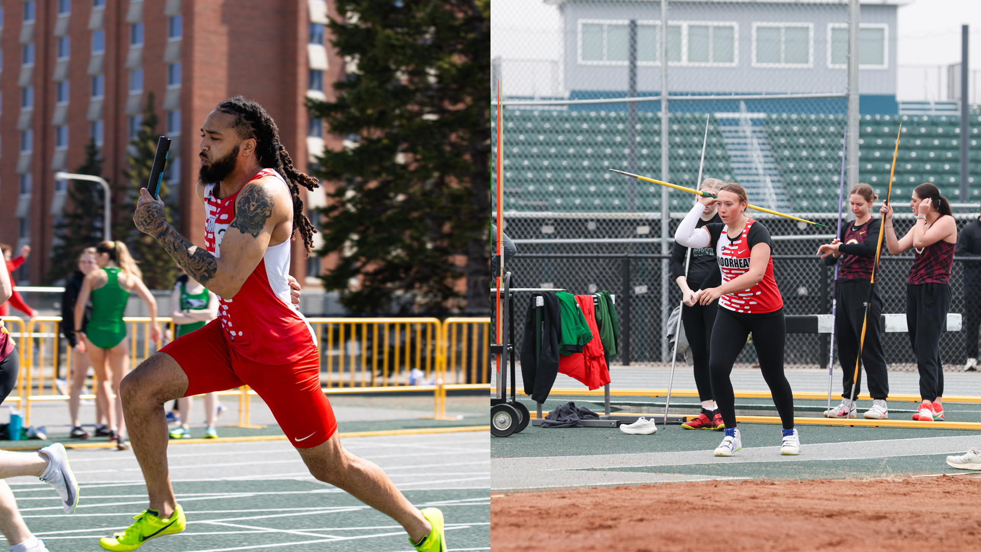 Nasir Dilworth (left) and Hailey Neumann (right) won events for MSUM at the Cobber Open on Saturday. 