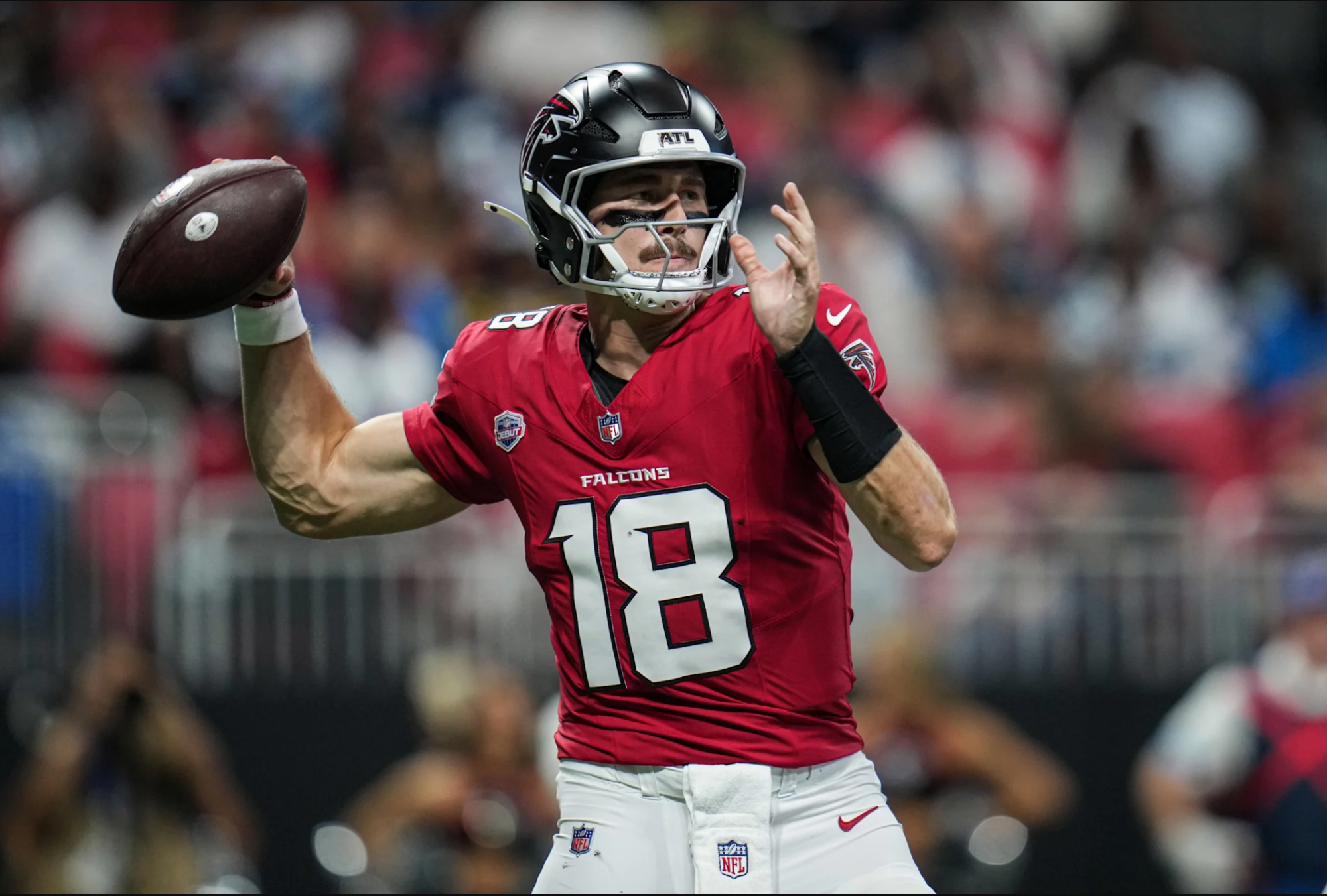 Jack Strand made his NFL regular season debut for the Atlanta Falcons on Sunday against the Carolina Panthers (Brandon Magnus/© 2026 Atlanta Falcons)