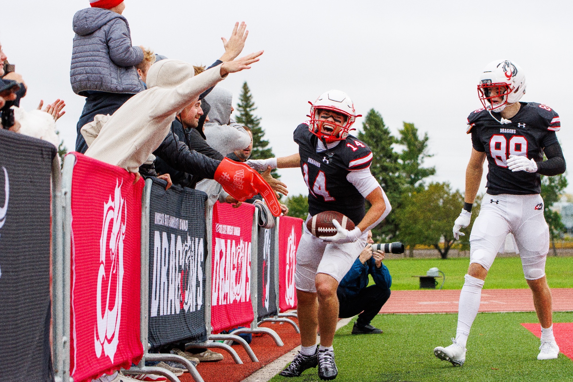 Kelly Johnson made the game-winning touchdown reception in MSUM's 23-20 overtime win over #13 Minnesota Duluth on Saturday