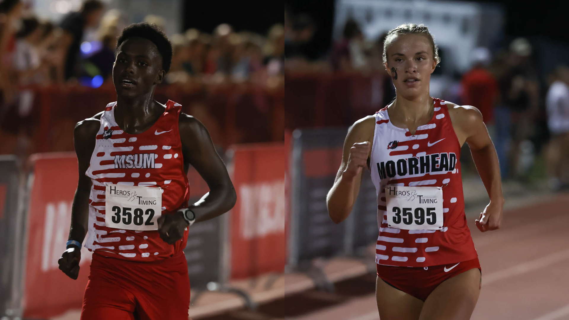 Salman Mohamed (left) and Katelyn Kennedy (right) led MSUM at the 11th annual Dragon Twilight on Friday night