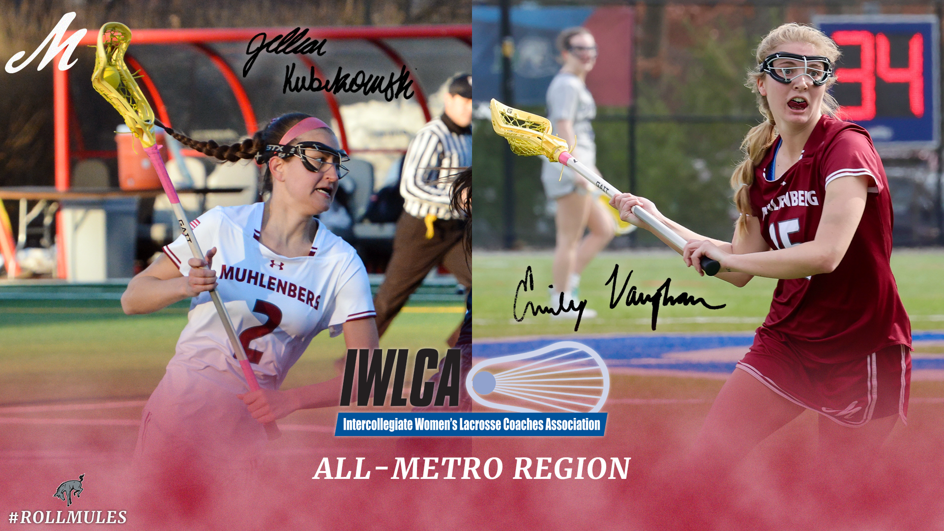 A graphic showing action shots of two women's lacrosse players with the text ALL-METRO REGION in white at bottom center