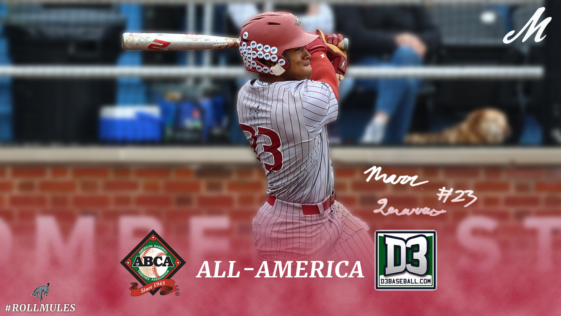 A graphic showing a baseball player in a grey uniform swinging a bat against a blurred-out background with the text ALL-AMERICA in white at center bottom