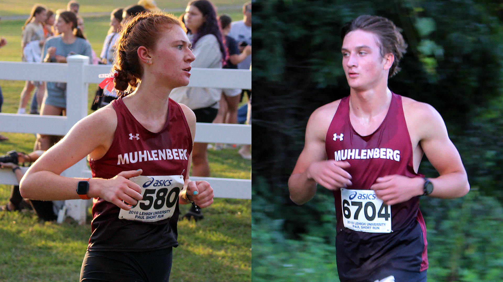 runners in red uniforms wearing bibs