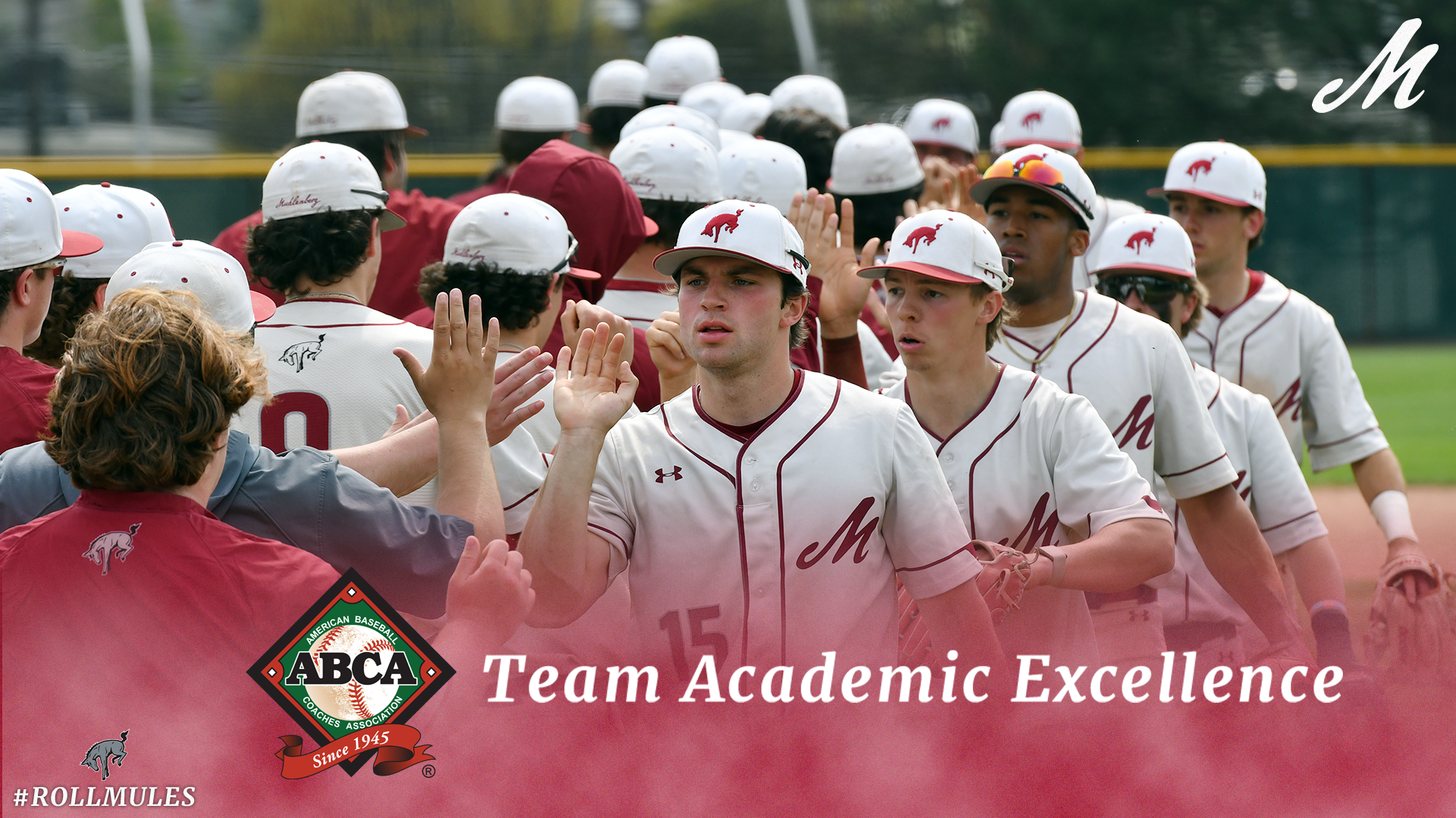 baseball players in white uniforms and white hats high five after a win