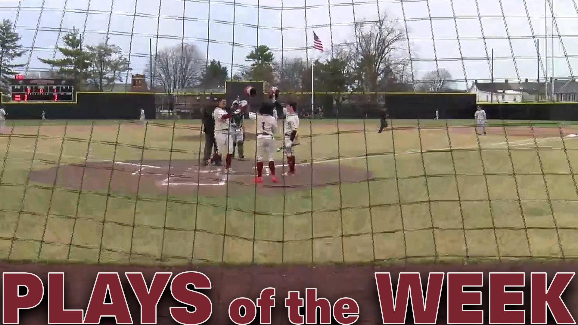 baseball players in white uniforms celebrate a home run at home plate, with the text Plays of the Week in red at the bottom