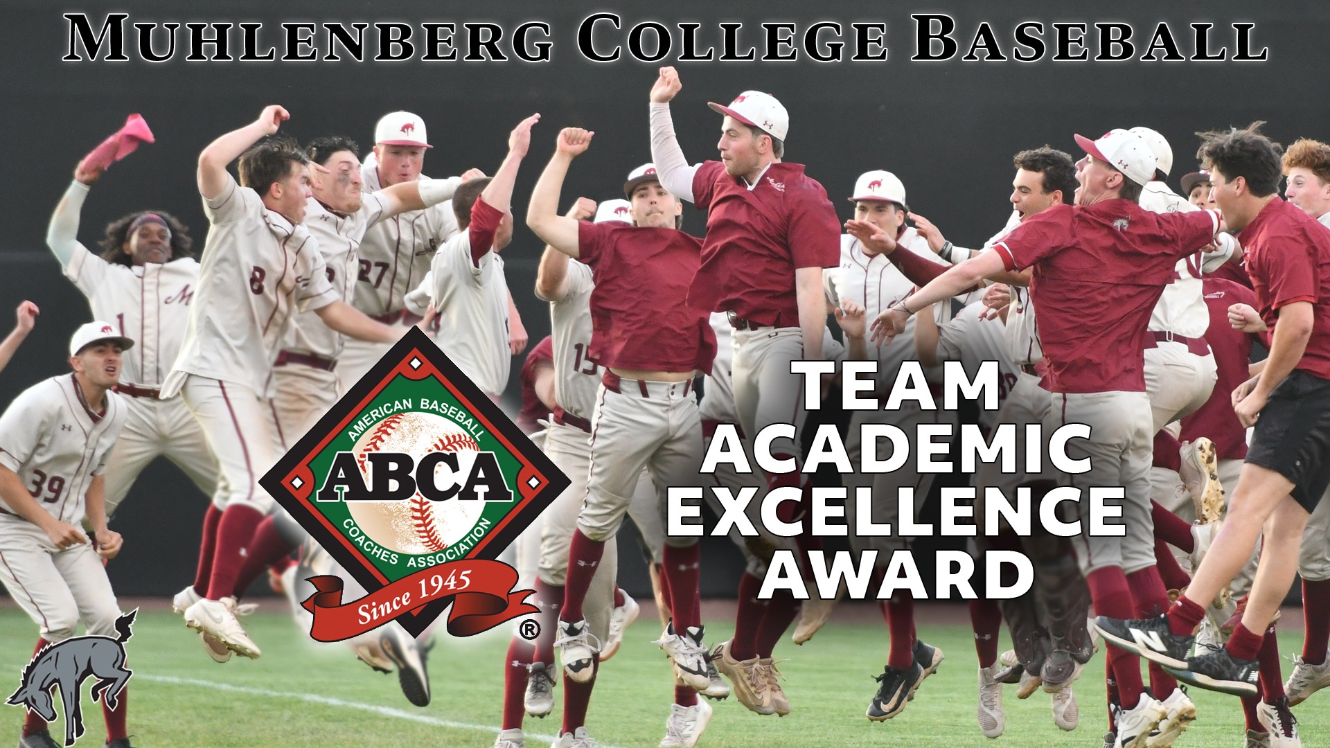 baseball players celebrating, with a text overlay reading Team Academic Excellence Award in white 