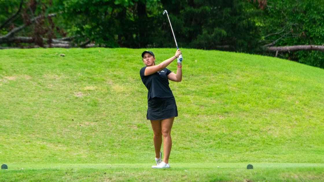 Megan Kestner at the tee box of hole three at the 2025 USA South championships