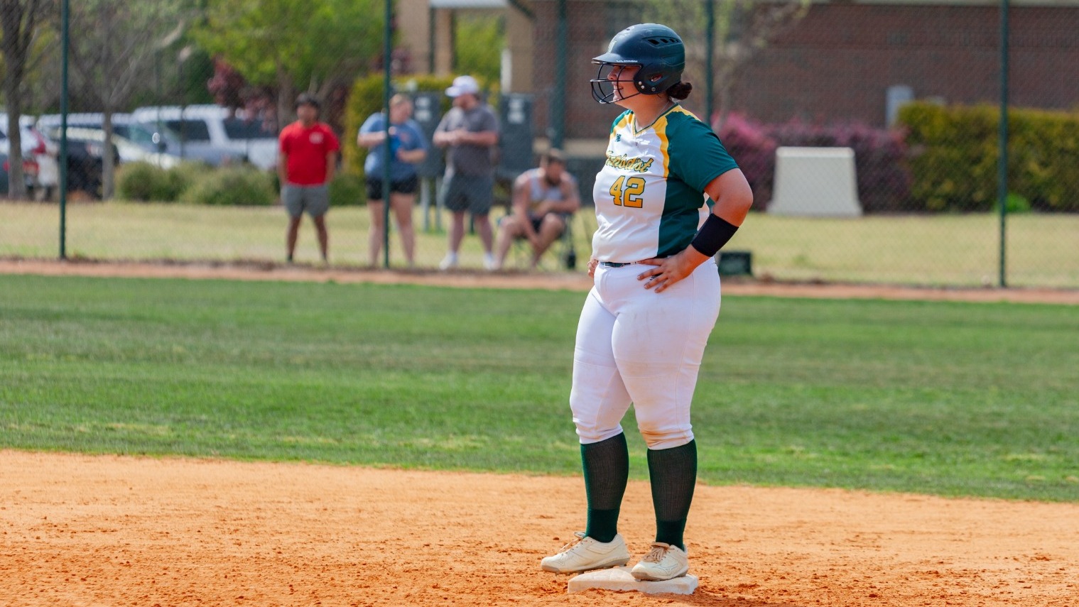 Alyssa Rivas on base with hand on hip