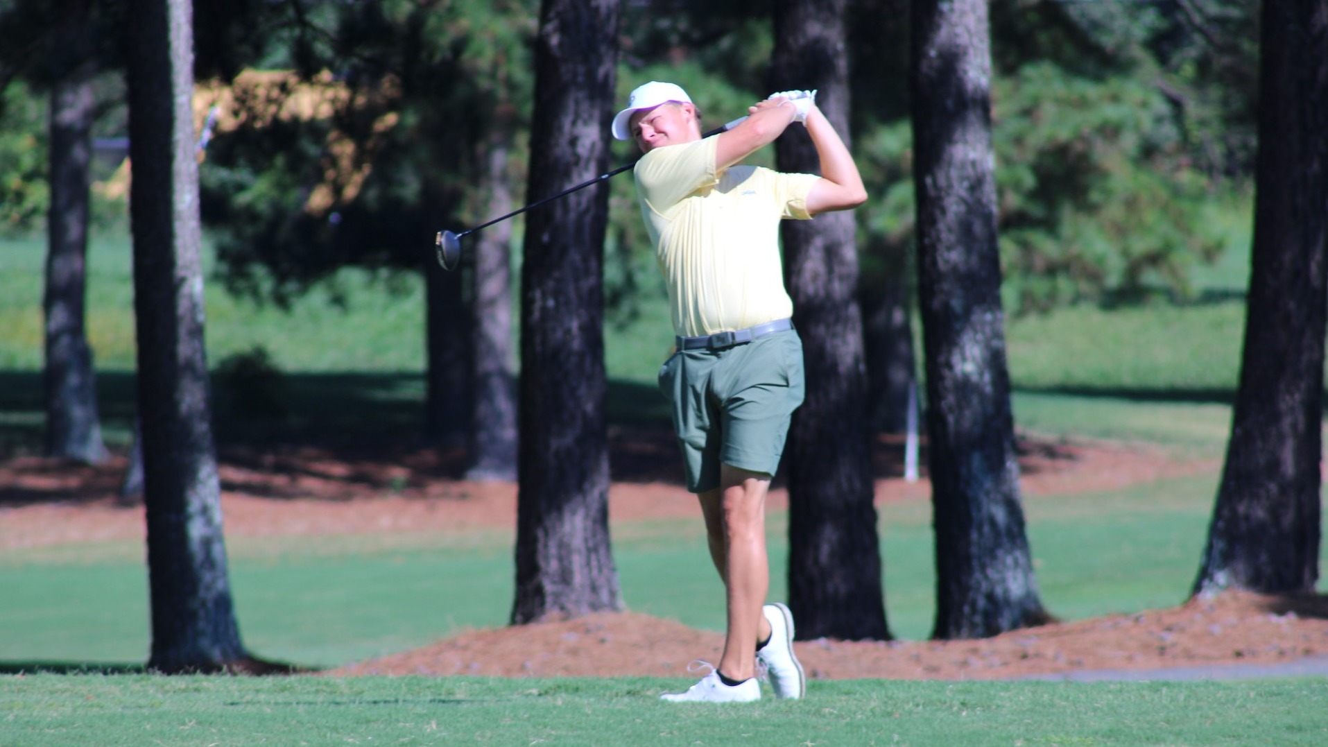 Jack Haeflinger on the follow through of his driver swing at Gate City