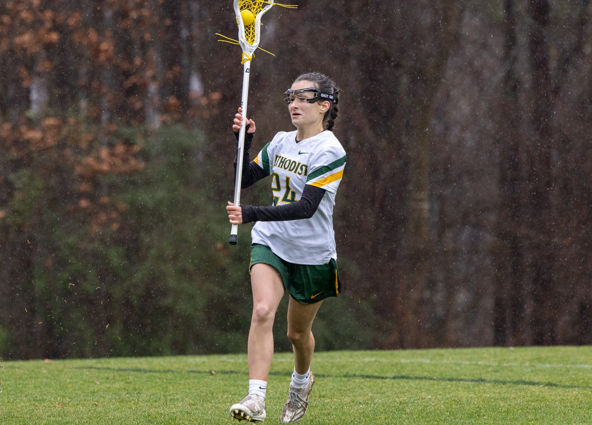 Jenifer Ferreira with the ball at home against Va. Wesleyan