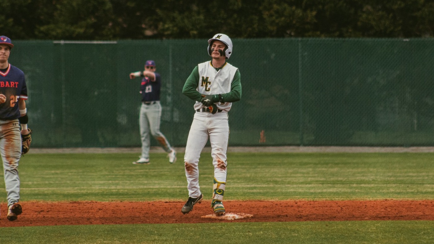 Ethan Golemo on second base after hitting a double against Hobart