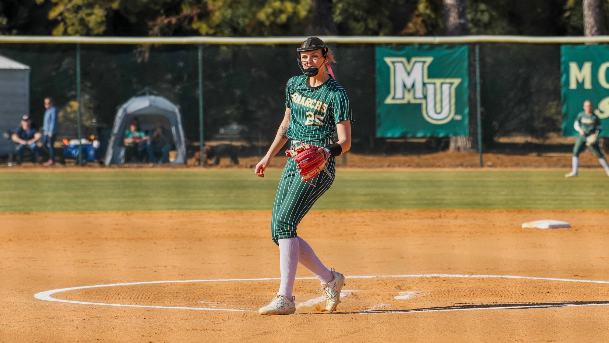 Kiersten Margoupis pitching at home against CNU