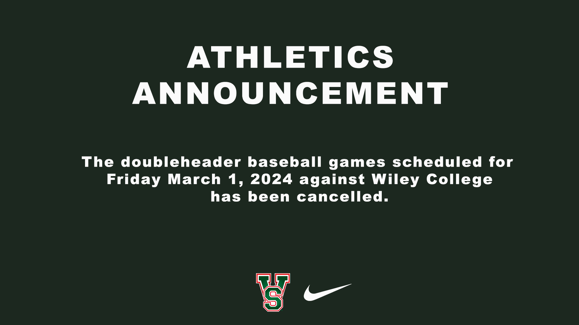 MVSU Baseball Doubleheader Against Wiley College Has Been Cancelled