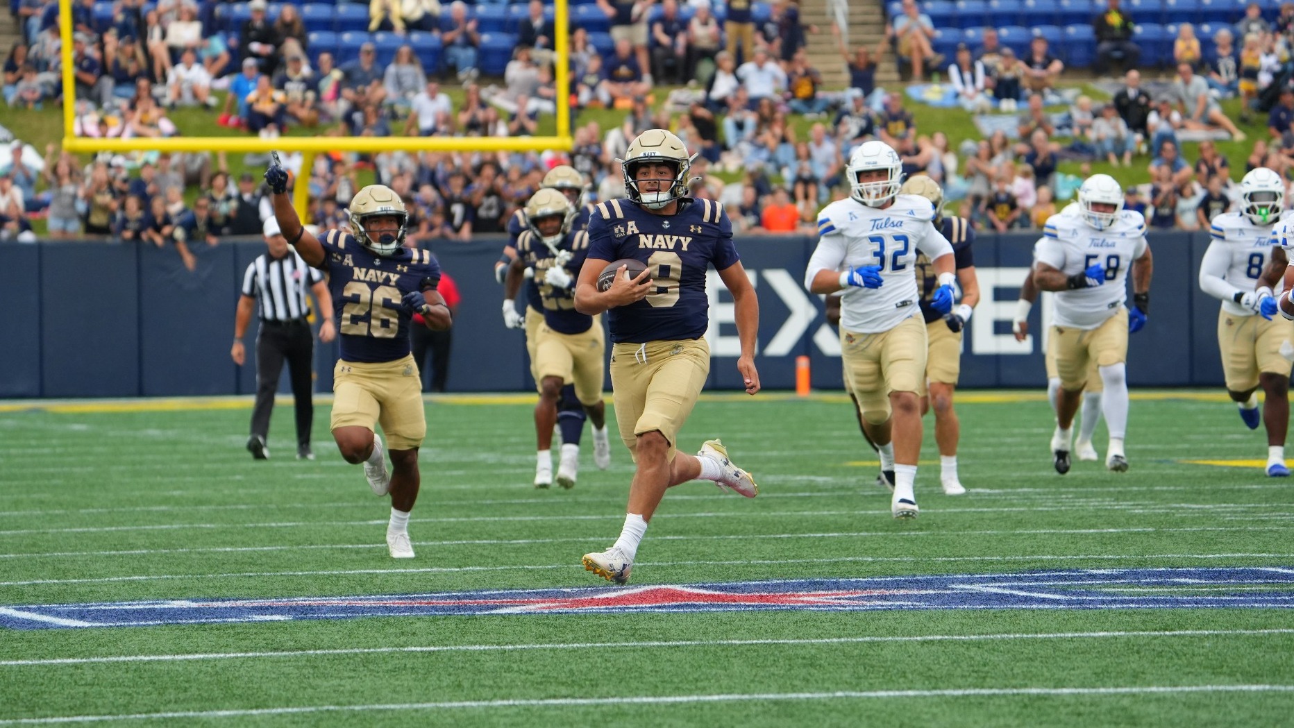 Navy junior quarterback Jackson Gutierrez vs. Tulsa on Oct. 10, 2026