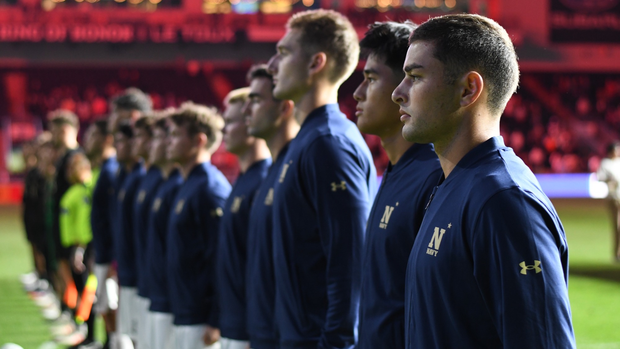 Navy senior midfielder Ryan Skandalis during the national anthem on Army-Navy Cup XV on Oct. 9, 2026 at Subaru Park