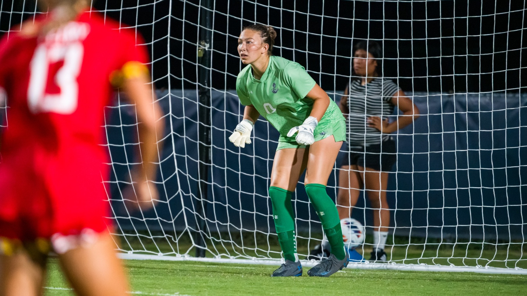 Natasha Stramrood in goal for Navy women's soccer versus Maryland