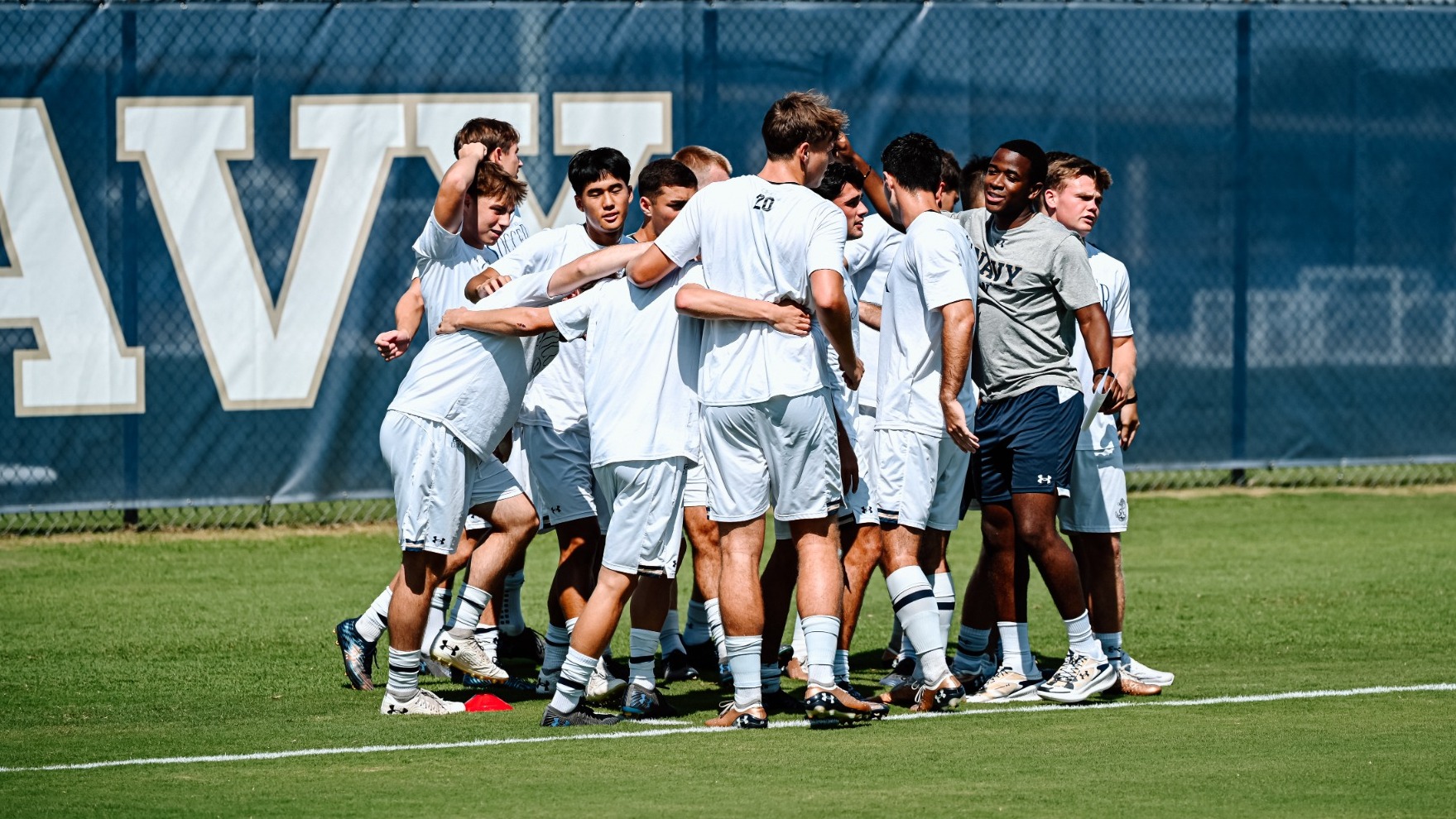 Men's Soccer Warm-up Huddle vs. Boston U. on Sept. 19, 2026