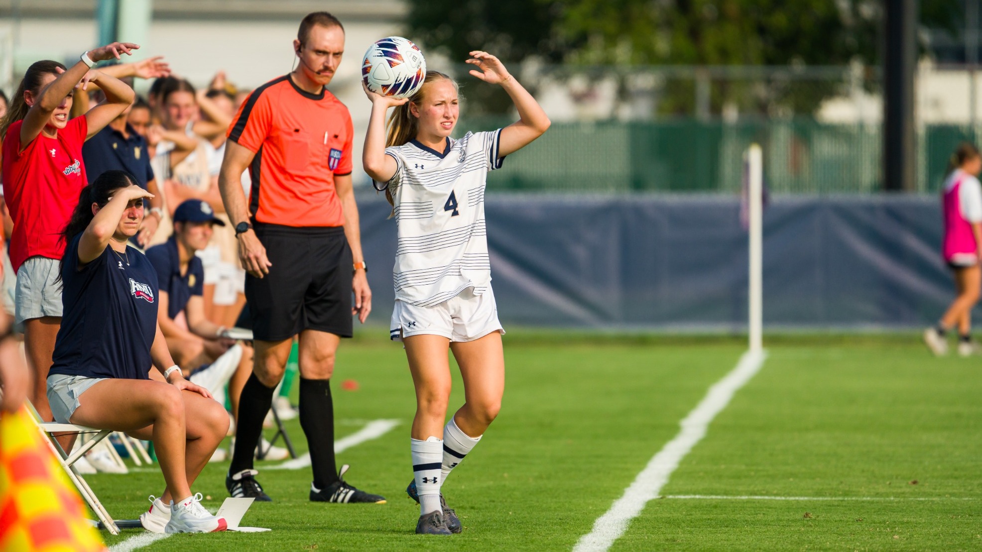Emmalea Sidorsky readies for a throw-in versus Robert Morris University