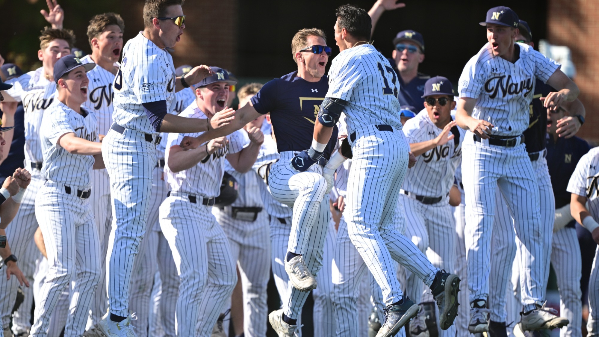 Navy baseball senior Victor Izquierdo homers in a 9-1 win over Lafayette on April 10, 2026