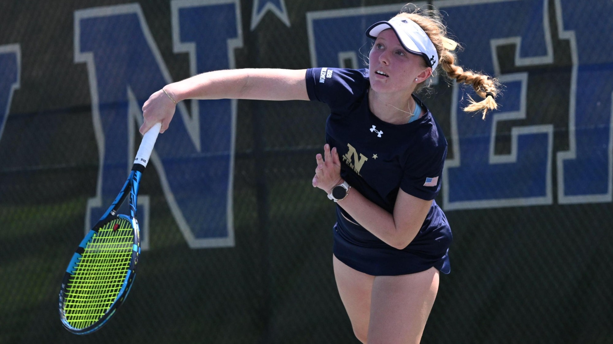 Navy women's tennis sophomore Peyton Amspacher-Philemon against Army on April 4, 2026