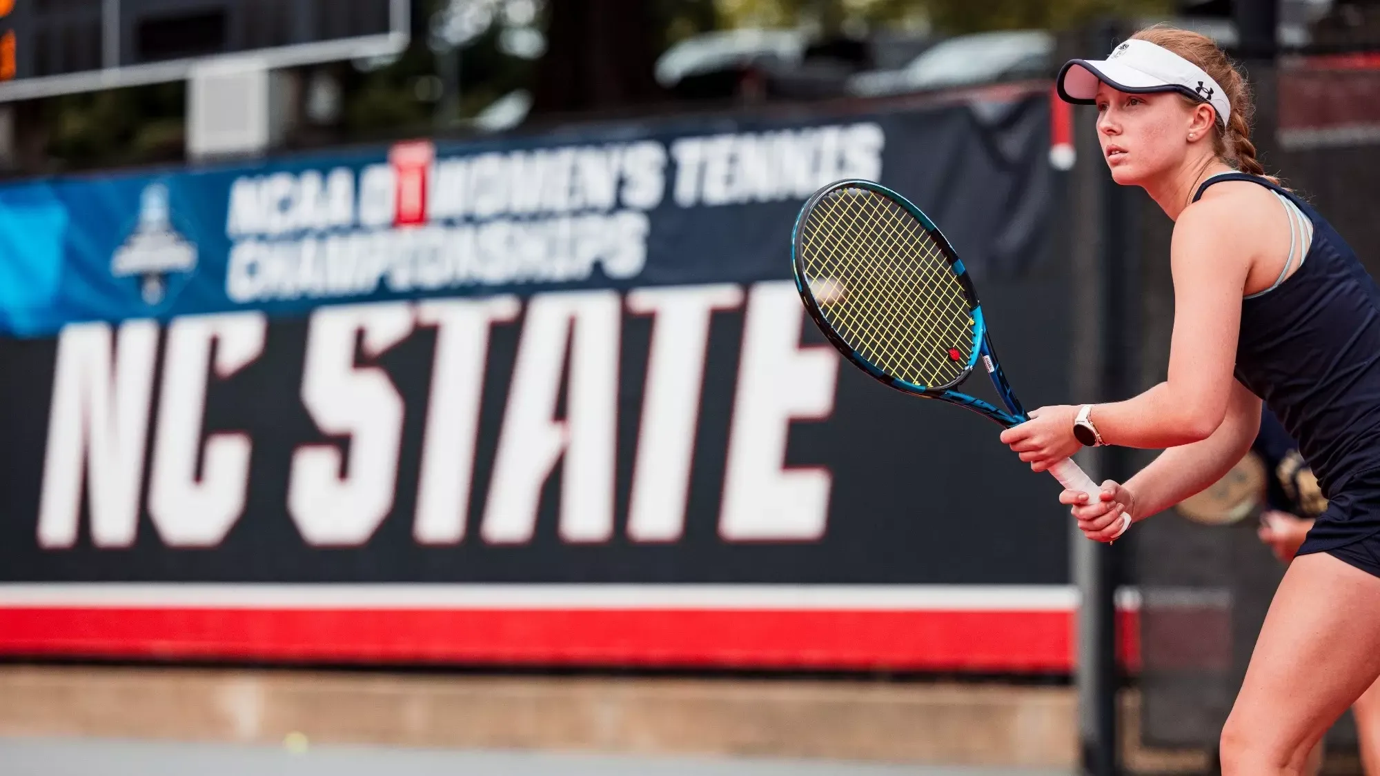 Navy women's tennis sophomore Peyton Amspacher-Philemon competes against UCF in the NCAA First Round on May 1, 2026 in Raleigh, N.C.