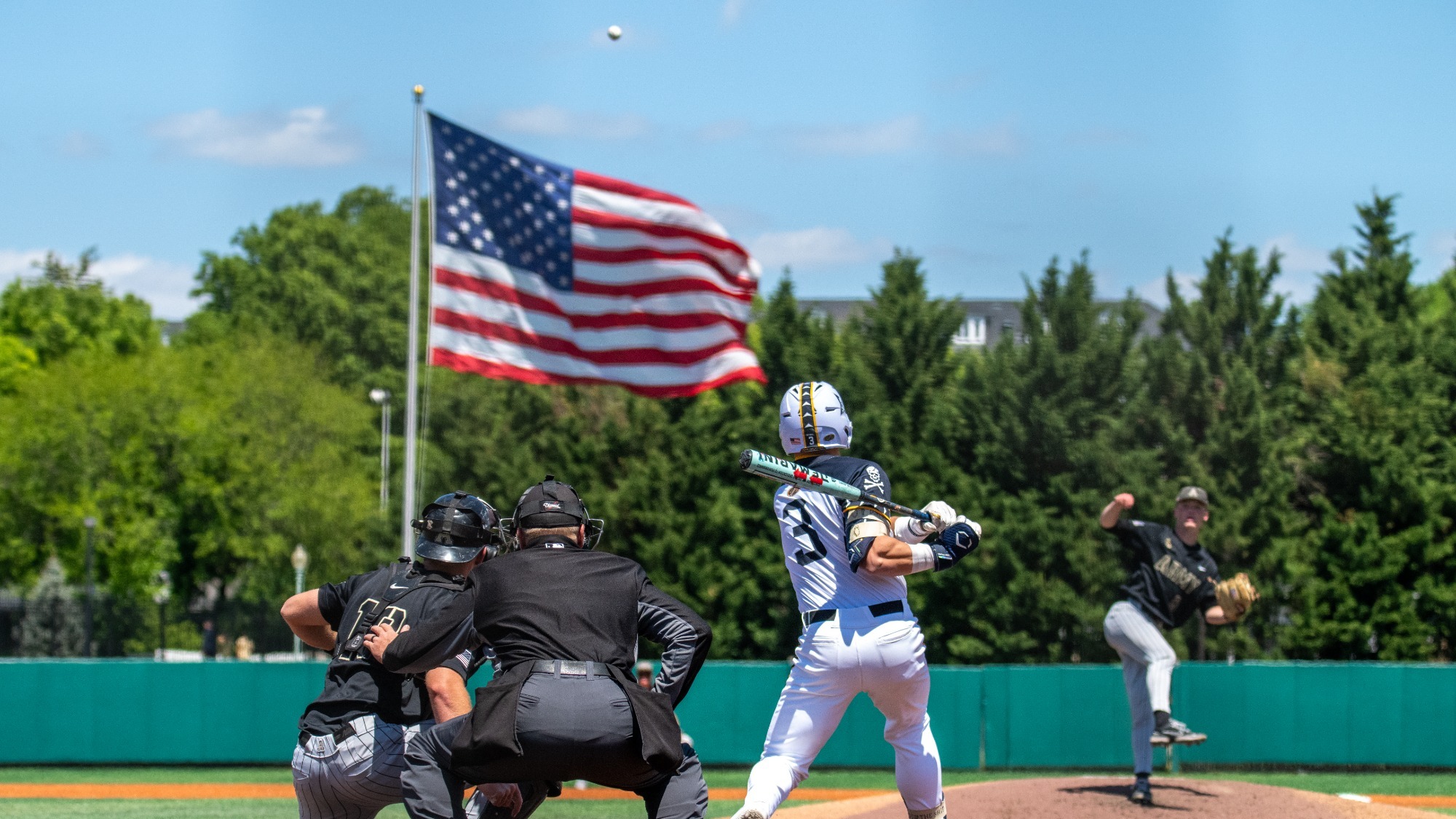Navy baseball junior Andrew Manning hitting a triple vs. Army on May 3, 2026