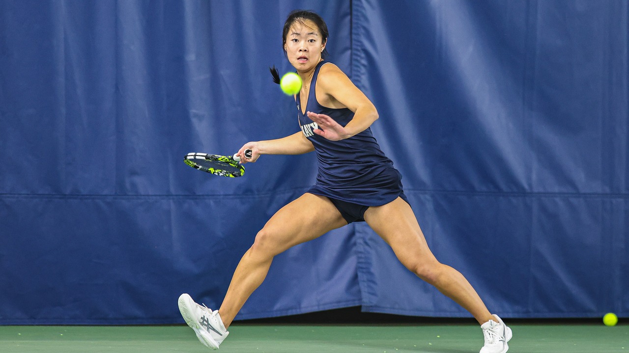Navy women's tennis sophomore Emma Gu at Notre Dame on Jan. 31, 2026