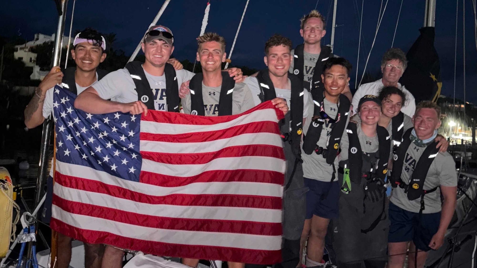 The Navy offshore sailing team's winning crew from the 2026 Annapolis to Bermuda Race on June 6-10