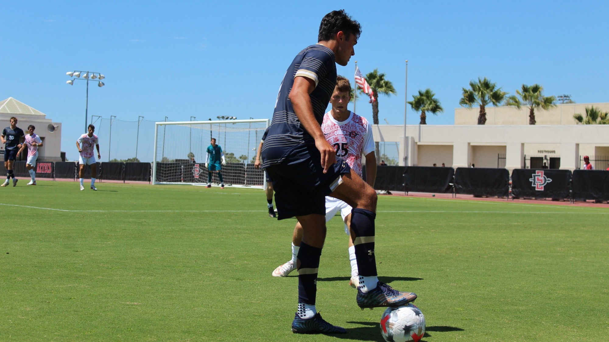 Navy men's soccer defender Keane Brown at San Diego State on August 23, 2026 in San Diego, Calif.