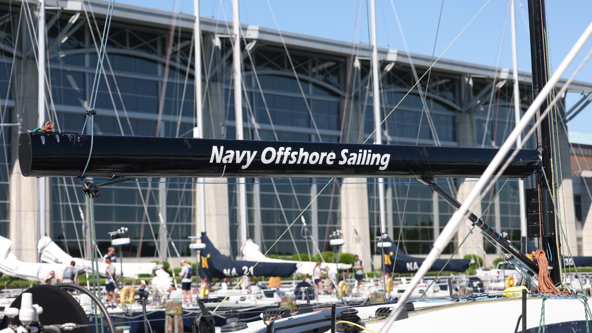 Navy Offshore Sailing Team's boats docked at the Crown Sailing Center in June 2026
