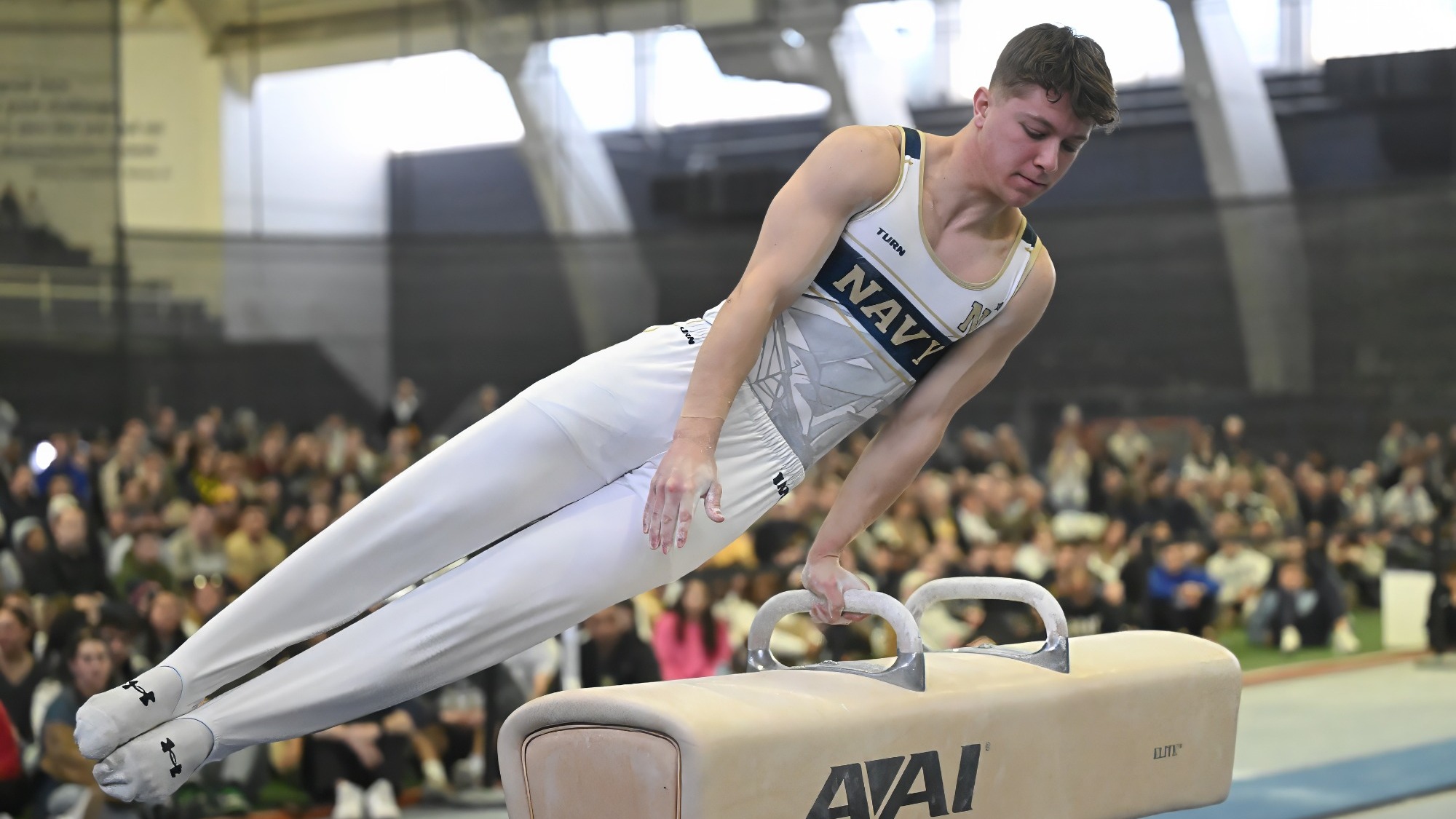 Daniel Gurevich on the pommel horse versus Army