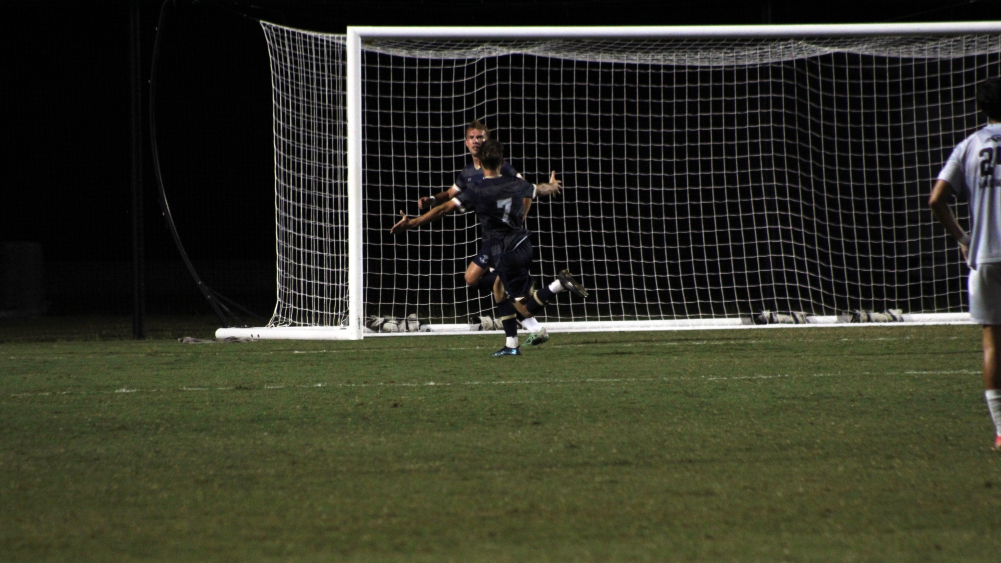 Navy sophomores Ronan Harding and Nick Gallucci celebrating at Longwood in Farmville, Va. on September 15, 2026