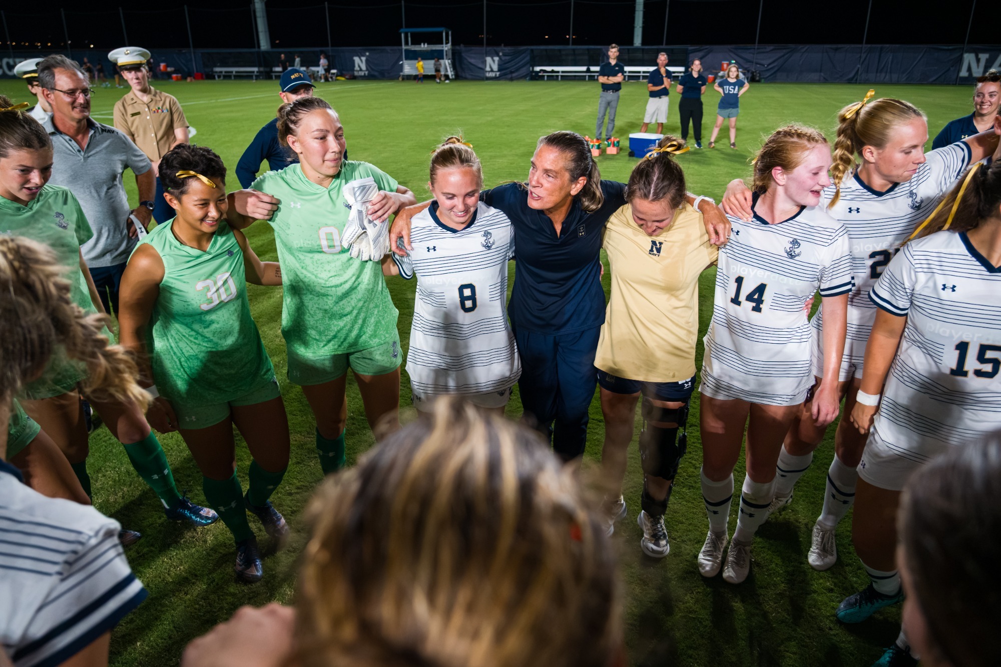 Women's Soccer postgame huddle