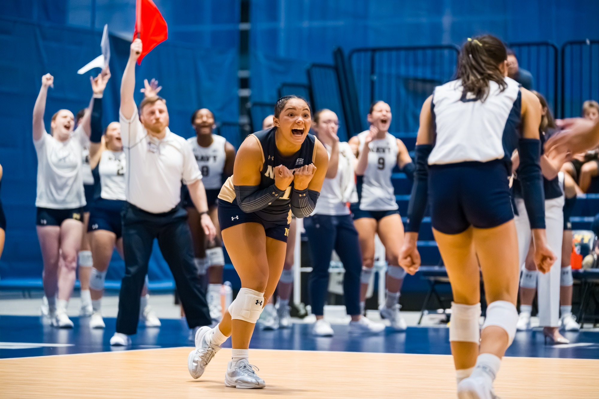 Navy Volleyball Celebrates a Point