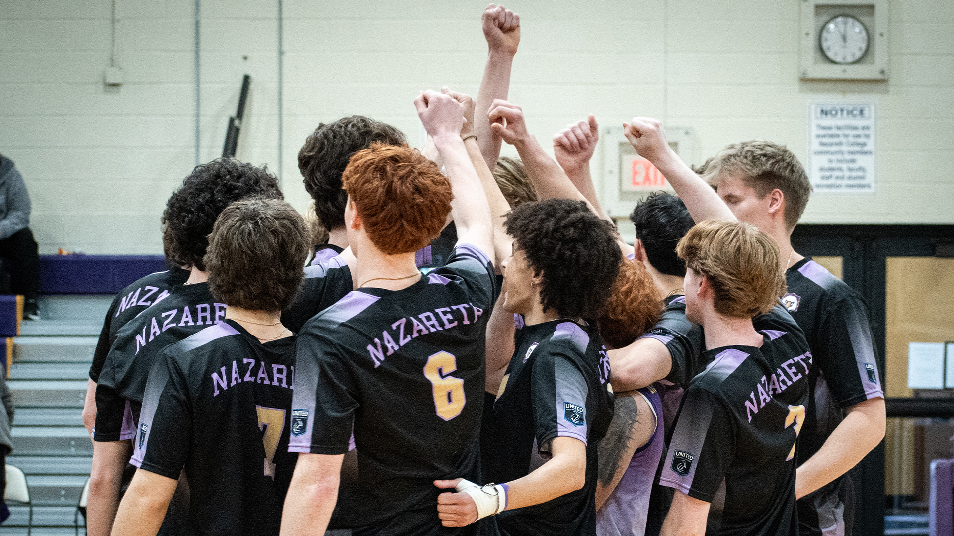 Men's Volleyball Team Huddle vs Nichols 