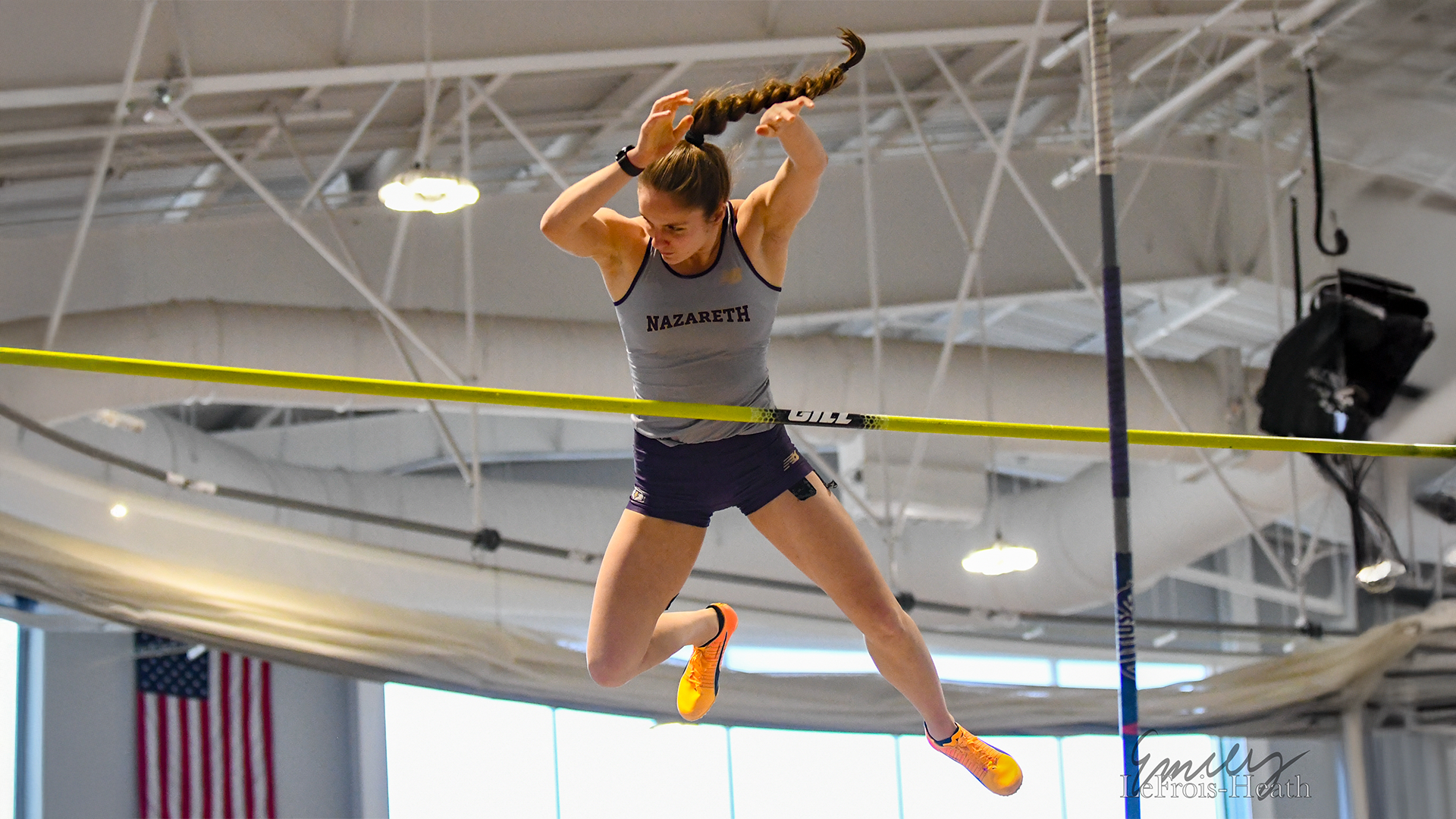 Isabel Morse pole vaulting at 2026 E8 Indoor Championships