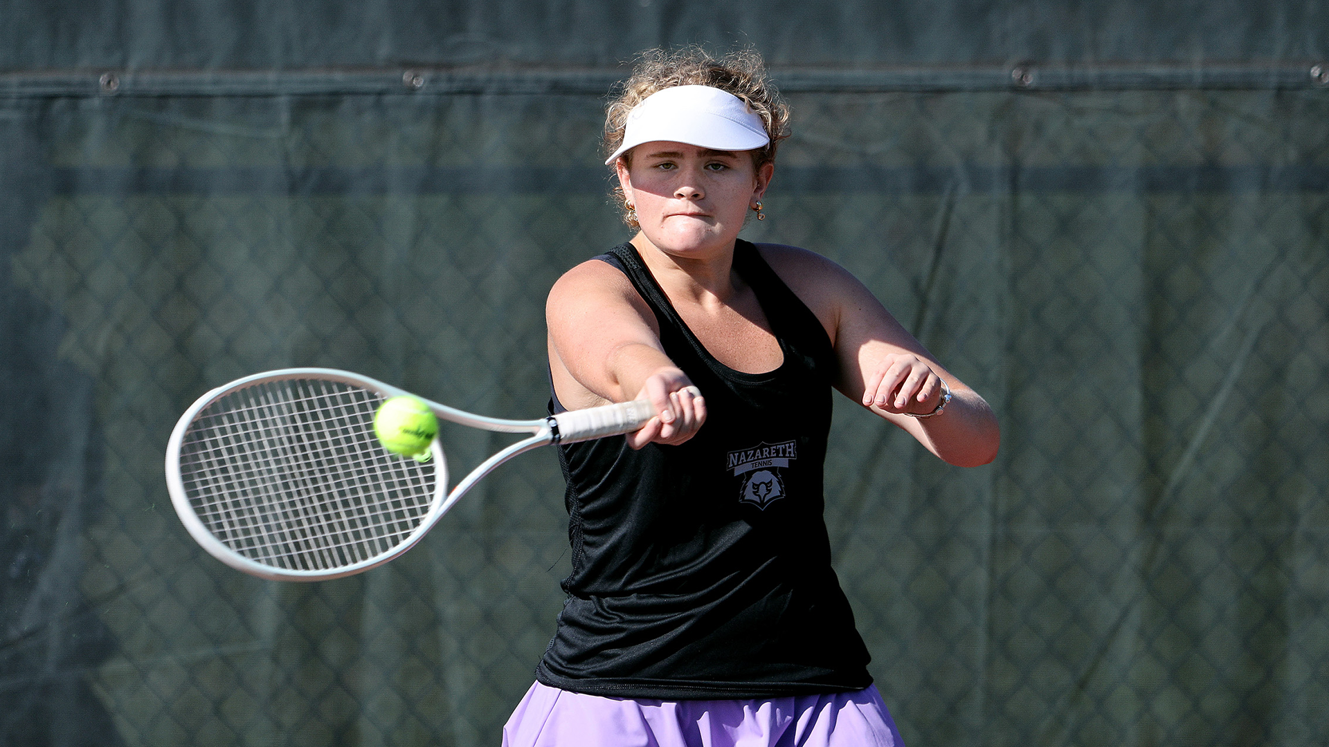 Lily Brady hitting forehand vs Alfred