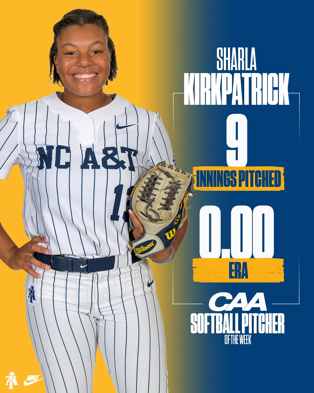 Kirkpatrick's CompleteGame Shutout Earns Her CAA Pitcher of the Week Accolades North Carolina A&T
