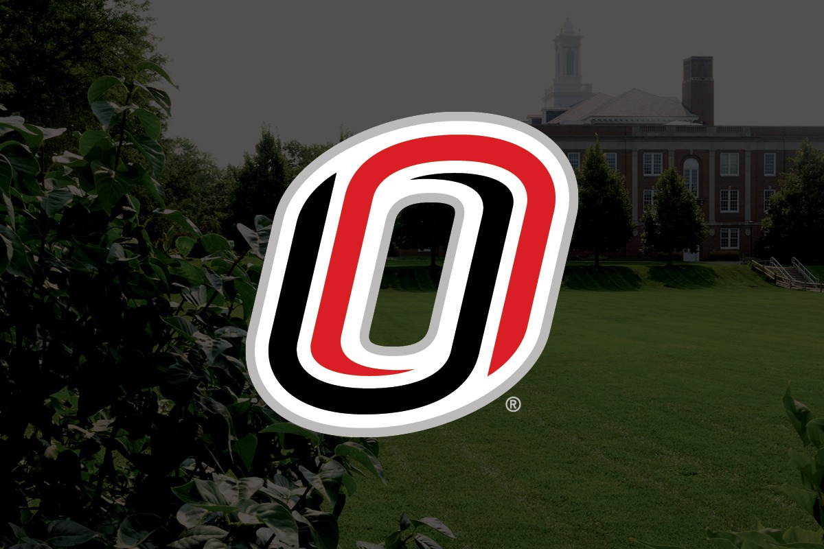 'O' logo over a photo of campus
