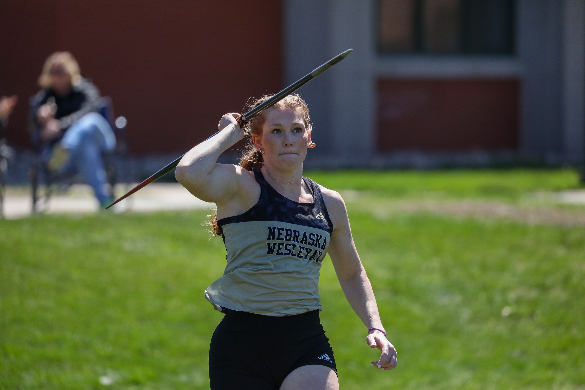 Avery Decker launches the javelin at the Doane Dual.