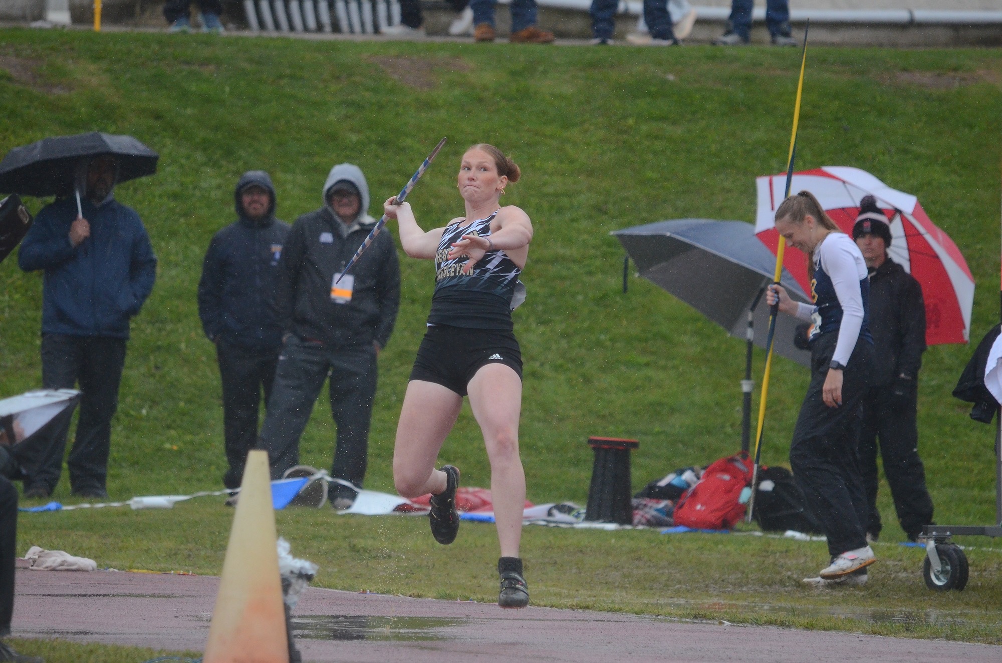 Avery Decker makes her steps to throw the National Champion javelin throw.