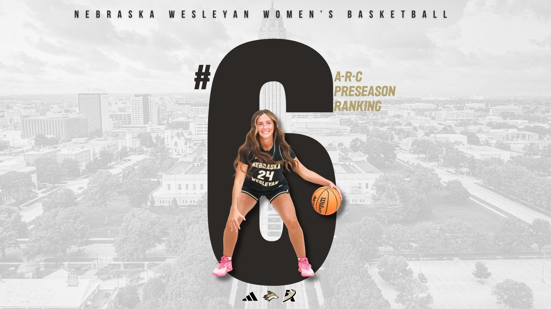 Ashlin Jacobson dribbles the ball in a graphic