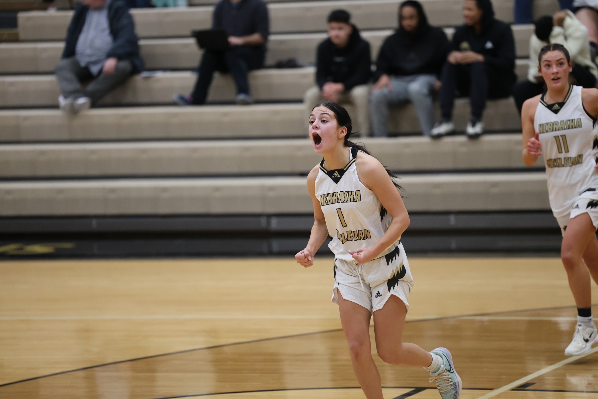 Maddie Demke celebrates a basket against Buena Vista