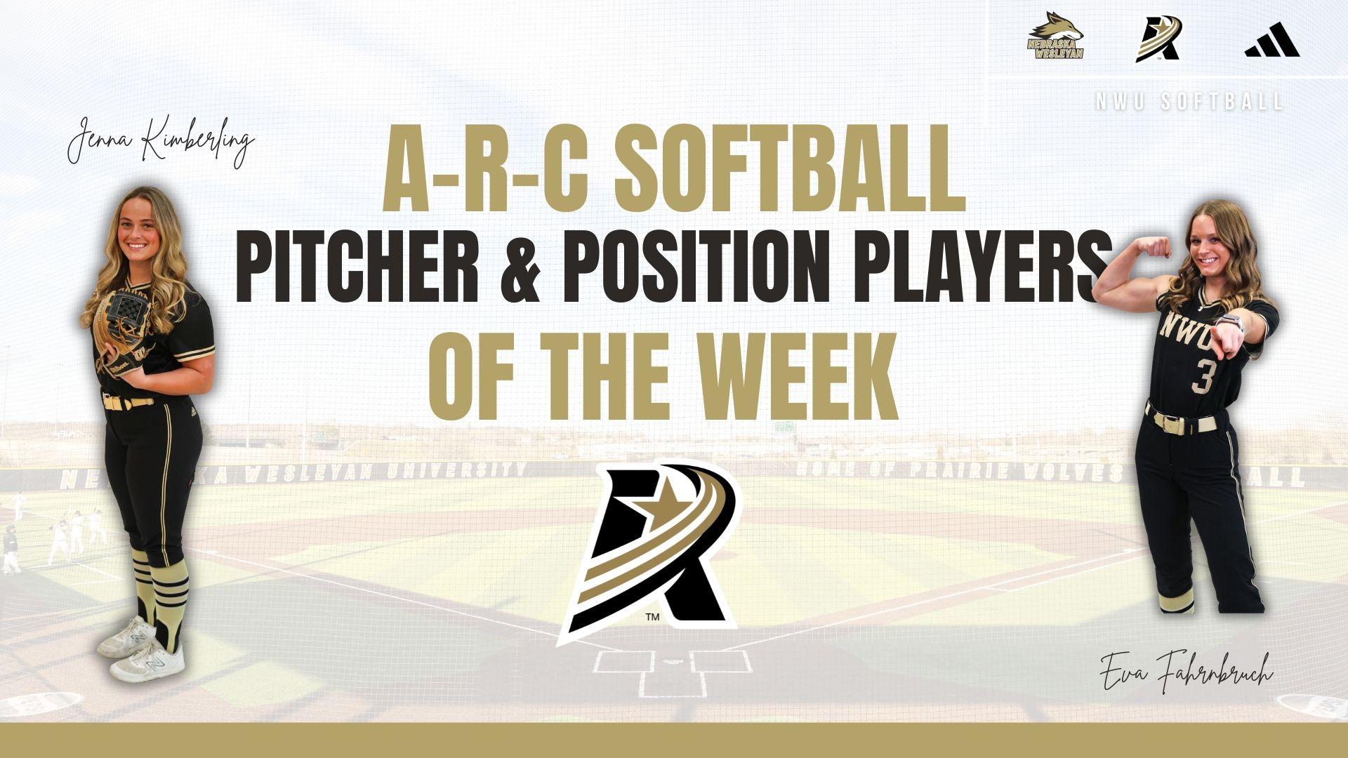 JENNA Kimberling & Eva Fahrnbruch Pitcher and Position player of the week graphics